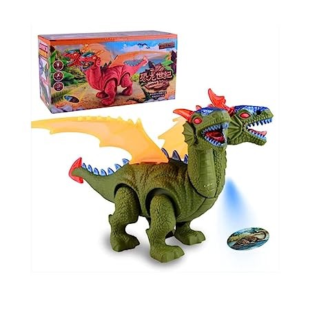 Nathan's Global |Two Heads Dragon |Walking Dinosaur Toy with Flashing Lights | Realistic Dinosaur Sounds | Image Projector - Children's Kids Toy | Dinosaur Toys for Boys & Girls(Green or Red)