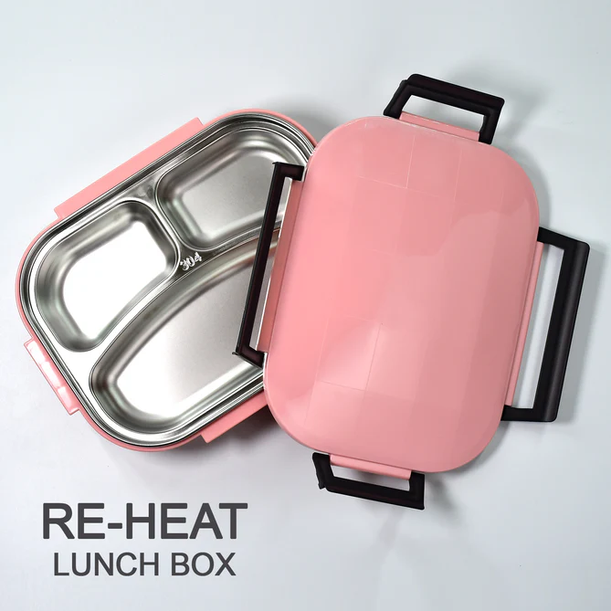 Stainless Steel Lunch Box With 3 Compartments - for Kids & Adults