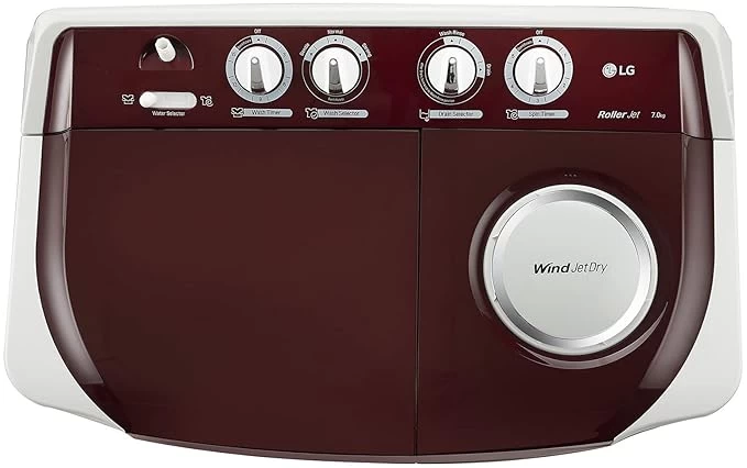 LG 7 kg 5 Star Semi-Automatic Top Loading Washing Machine (P7010RRAZ, Burgundy, Roller Jet Pulsator), Large "