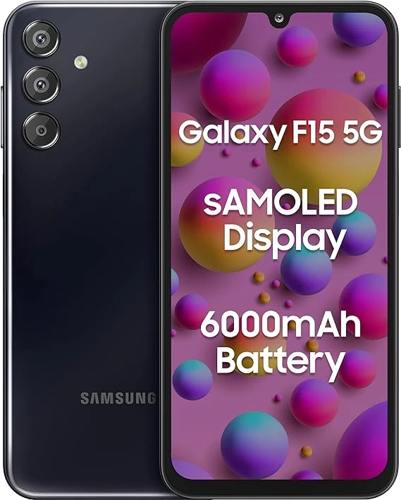 Samsung Galaxy F Series F15 5G Dual Sim Smartphone (8/GB RAM,128GB Storage) 6.4 inch FHD+ Super AMOLED Display (Black)