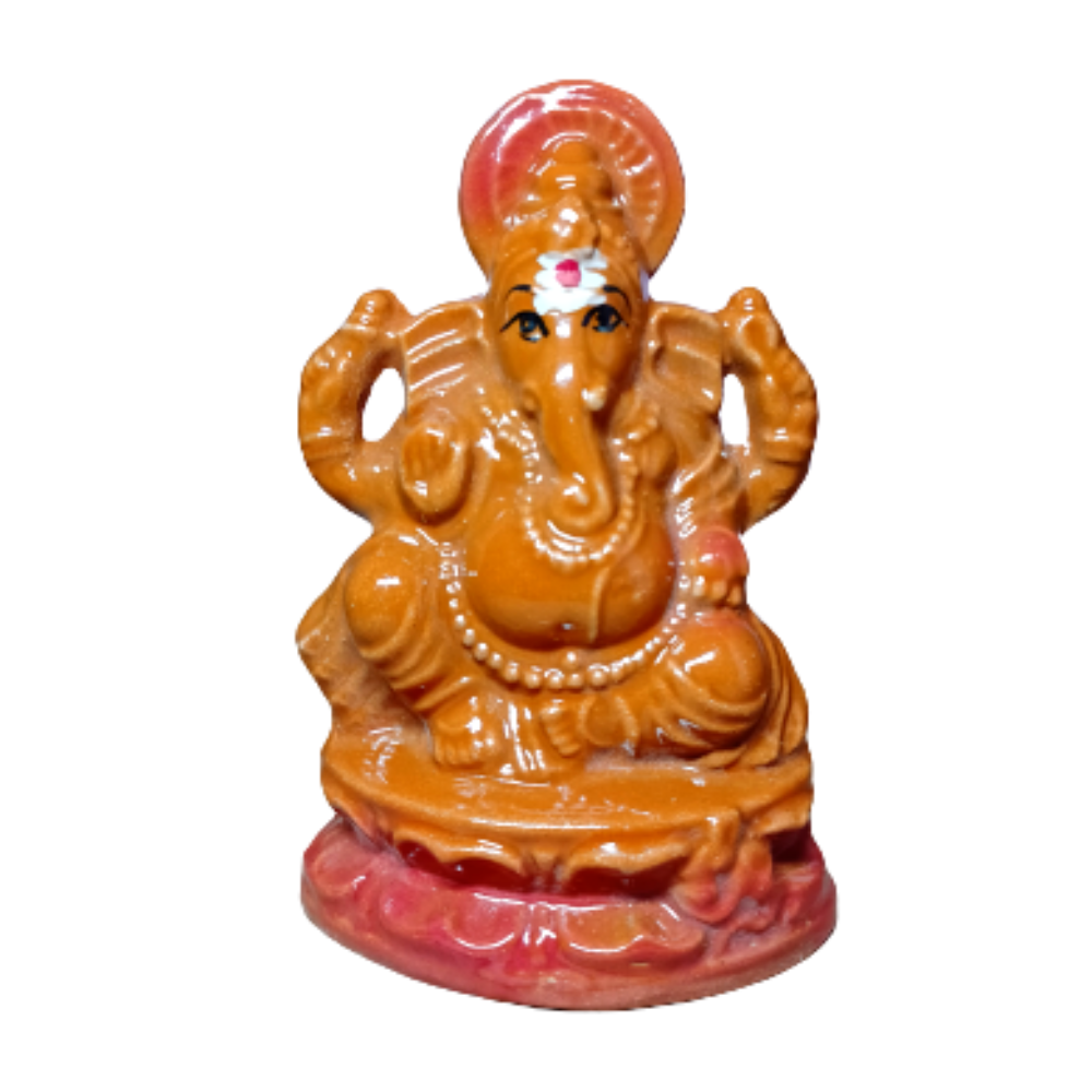 Lord Ganesha Ceramic Sitting Statue(Murti) with Agalvilakku for Home, Office Decor &Pooja Room| Handmade Sri Ganapathi Idol Good Luck Showpiece Gift| Deity Bappa Sculptures (Brown)(15cm)