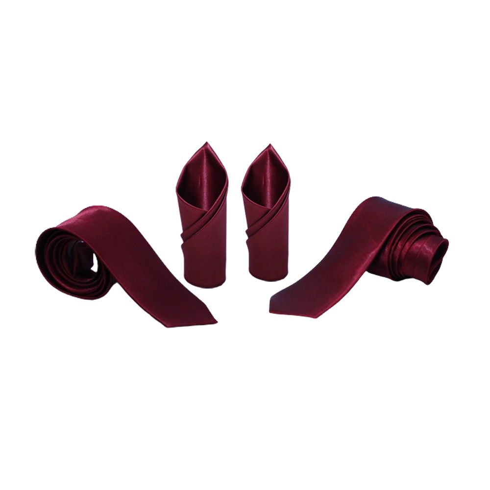 Premium Satin Tie and Premium Pocket microfiber Maroon Men Plain Satin Wedding Handkerchief Pocket Hankie Bowtie for Men - Adjustable Neckband for Perfect Fit - Bow Tie for Suits Set Of Two (Pack O