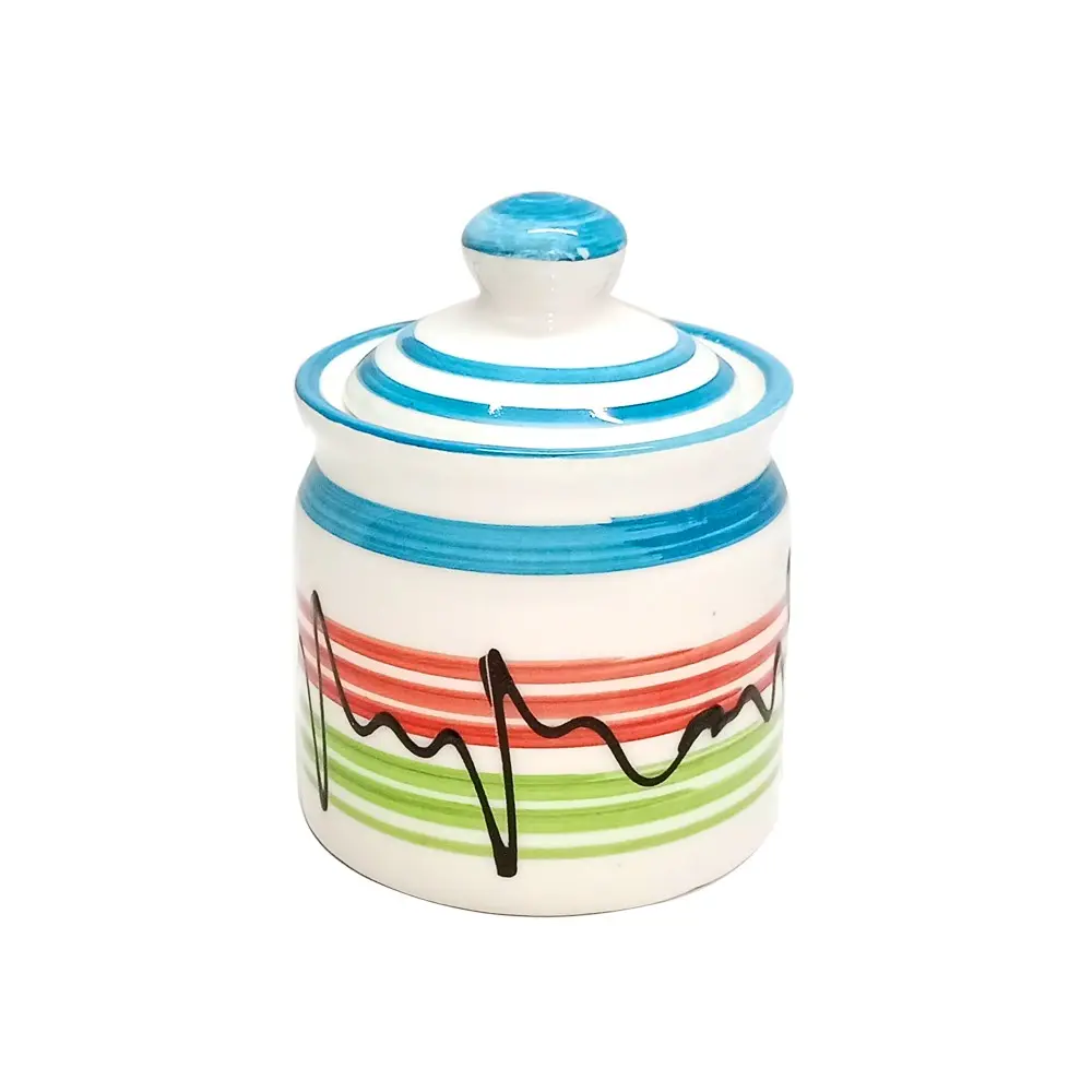 Ceramic Small Ludo Jars and Container with Lid – 250ml (Multi-Colour)