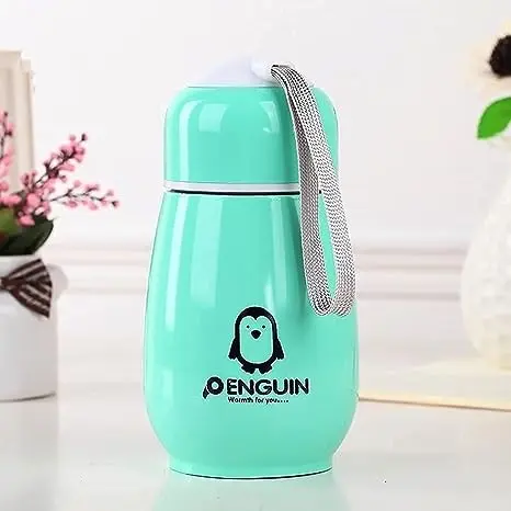 (150ml) Penguin Bottle Stainless Steel Matte Finish Water Bottle Vacuum Flask for Kids, Sports & Multipurpose – Flip to Cap Model – Stainless Steel Vacuum Water Bottle with No-Leakage