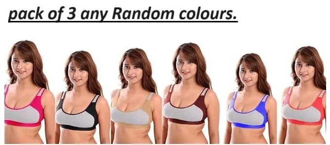 Sports Bra Multicolor Women's Imported Cotton Sports Bra Non-Padded Non-Wired