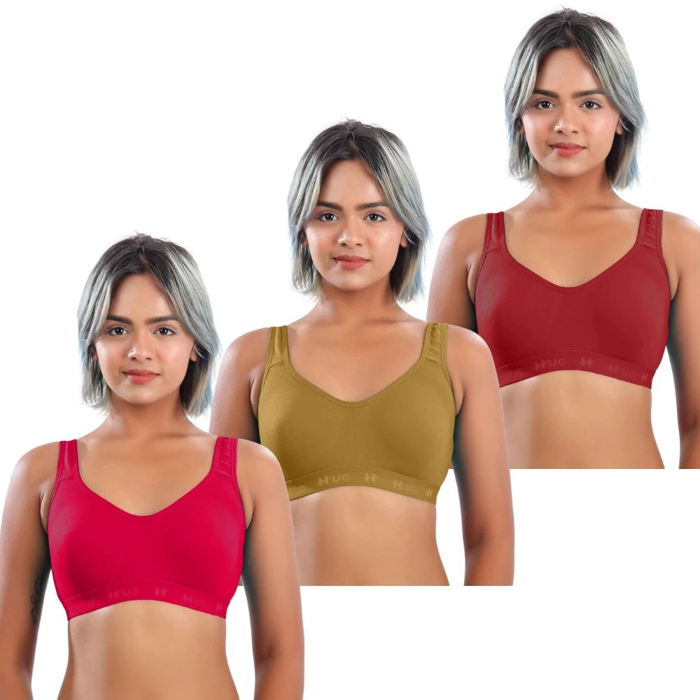 Women's Sports Bra | Non-Padded Non-Wired Full Coverage Bra | Comfortable Gym & Yoga Activewear (Pack of 3)