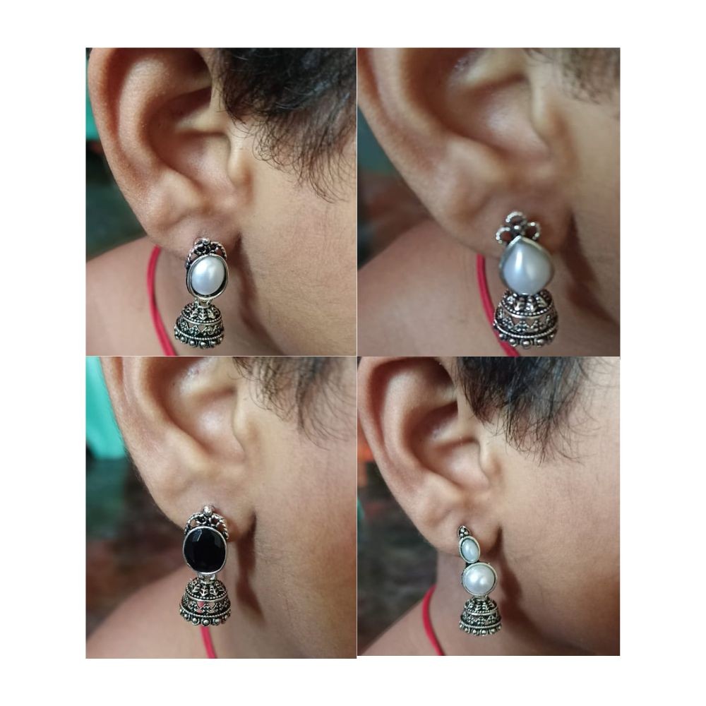 Silver Oxidized Jhumka Earrings for Women and Girls | Pack of 4 with Box