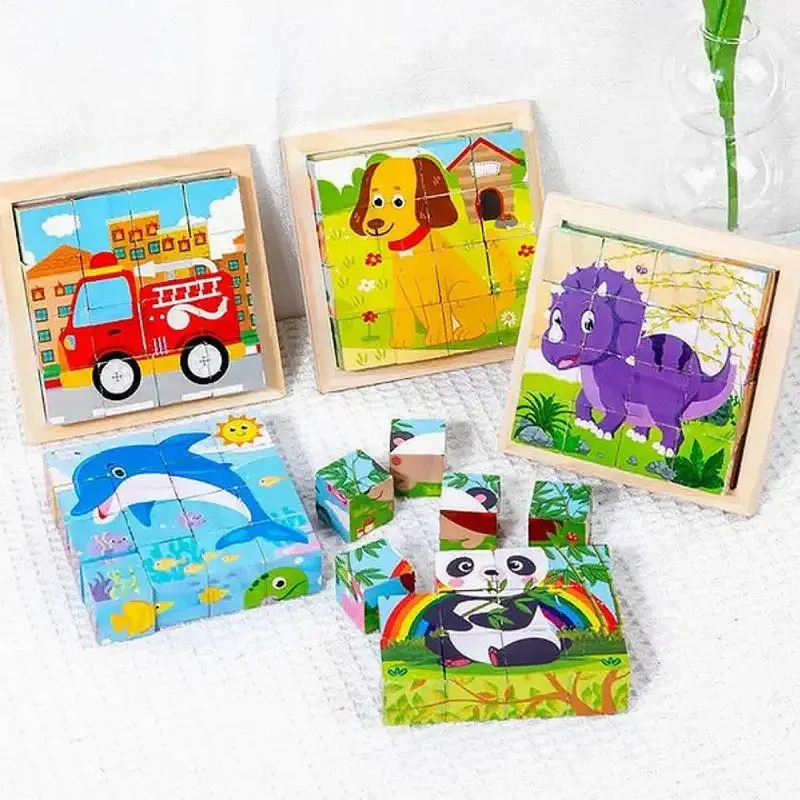 16PC SQUARE CUBE PUZZLE - 16 Cubes with 6 Different Animal Patterns Jigsaw Puzzle Early Educational Toys for Baby & Toddlers