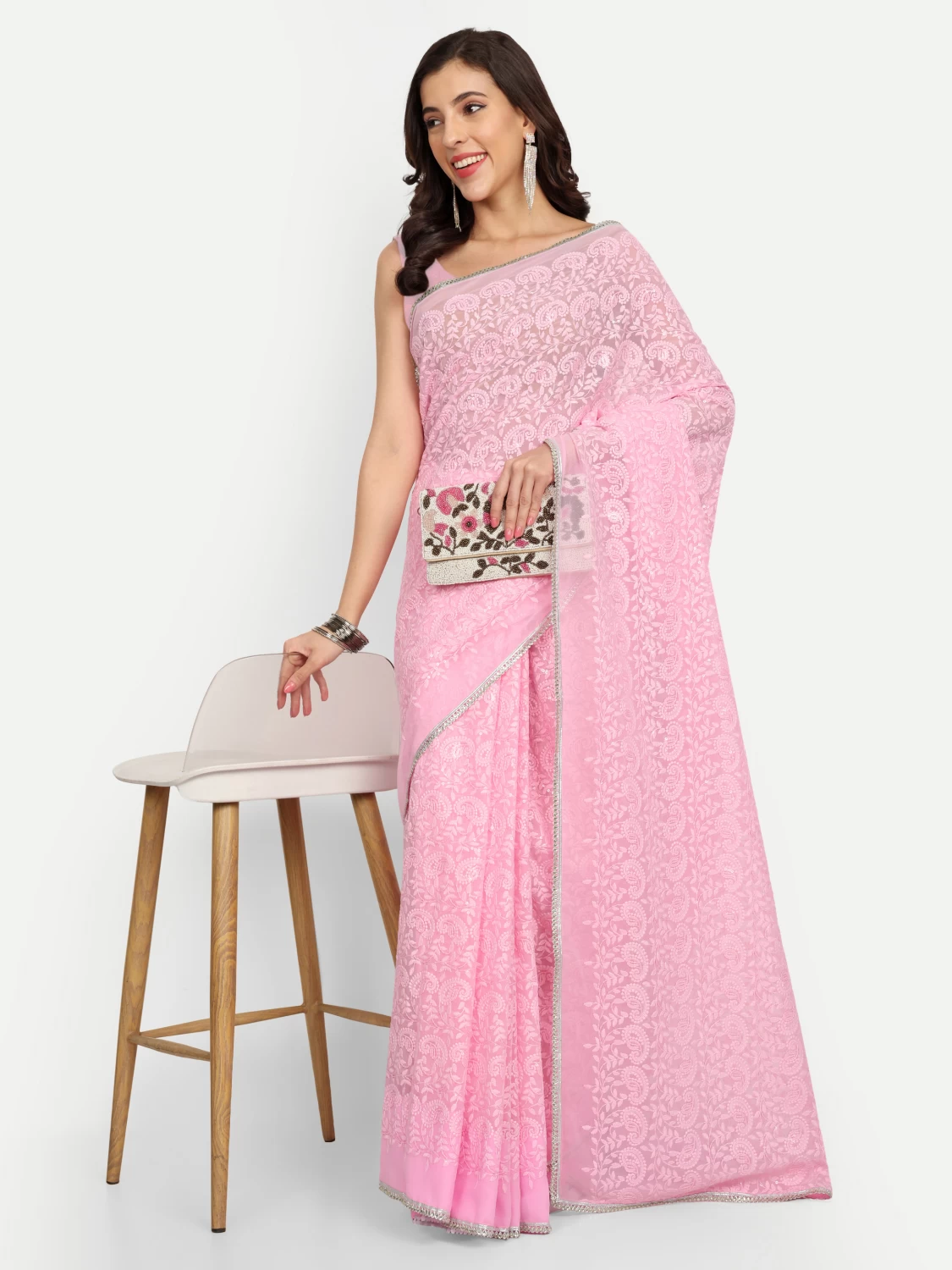 Pink Chikankari Saree | Exquisite Handcrafted Elegance