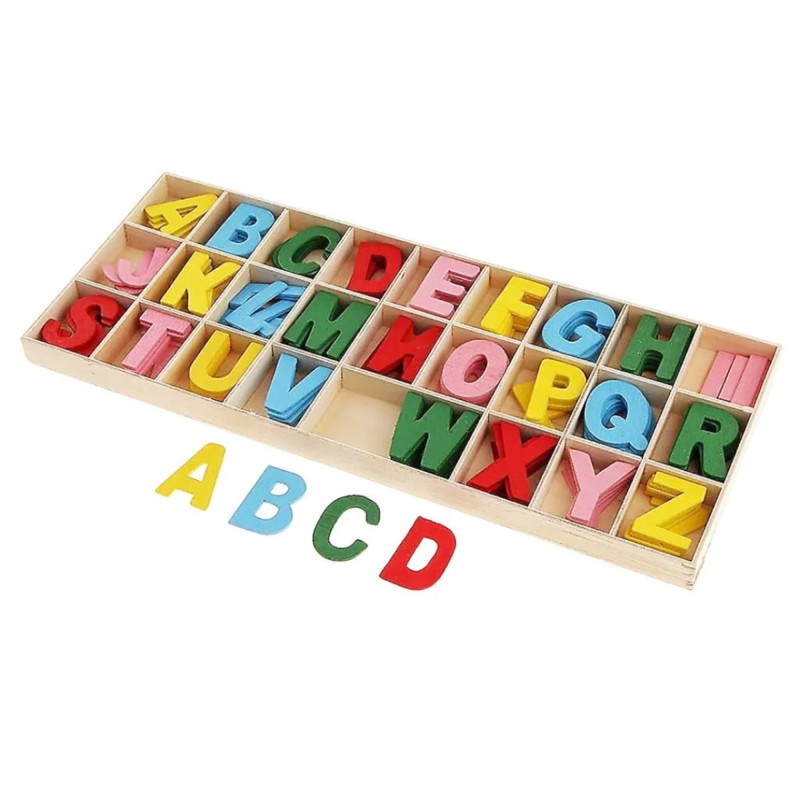Alphabets with tray - 156 Pieces Wooden Alphabet Letters With Storage Tray Box Kids