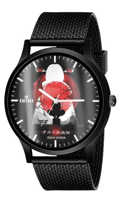 AROA Watch New Watch for Men Itachi Uchiha Design Model: 045 Black Metal Type Rubber Analog Watch Black Dial for Men Stylish Watch for Boys