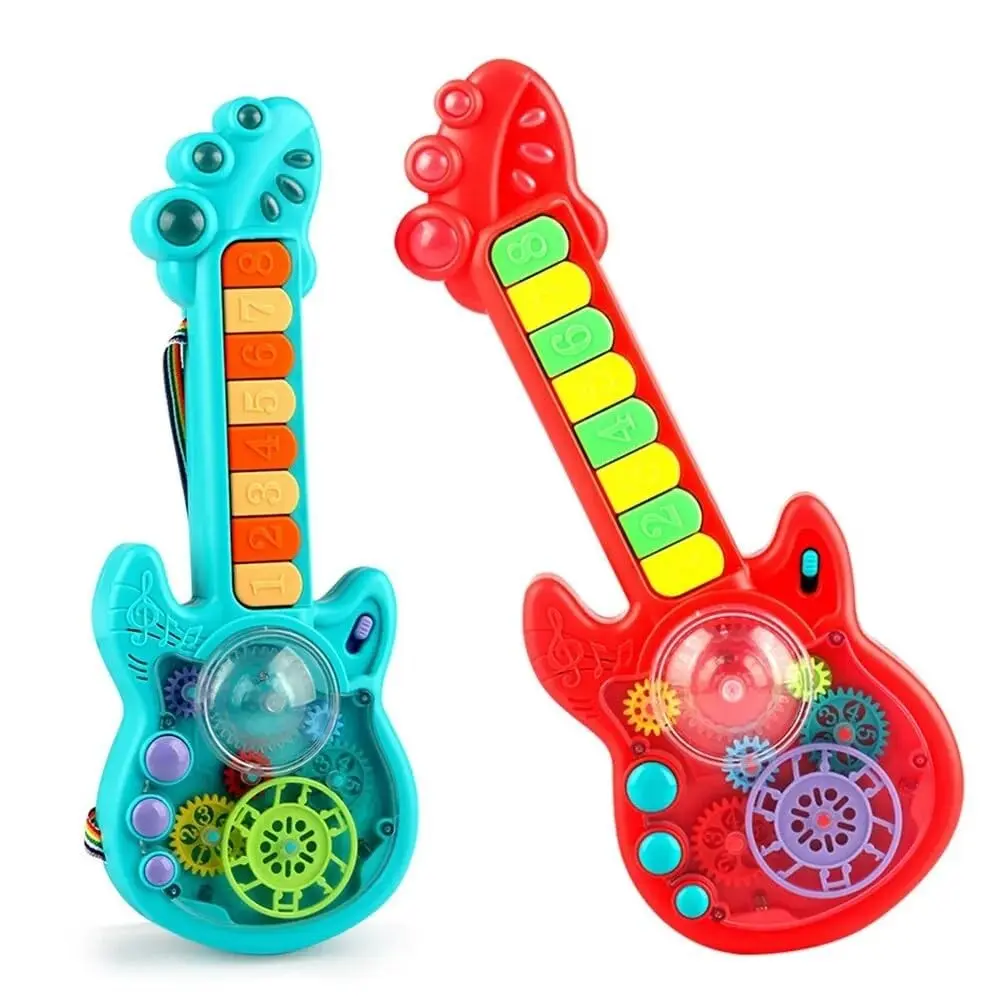 Transparent Gear Guitar with Lights Toy for Kids Acoustic Music Learning Toys, Musical Instrument Educational Toy for Beginners Kids/Child (Multicolor)