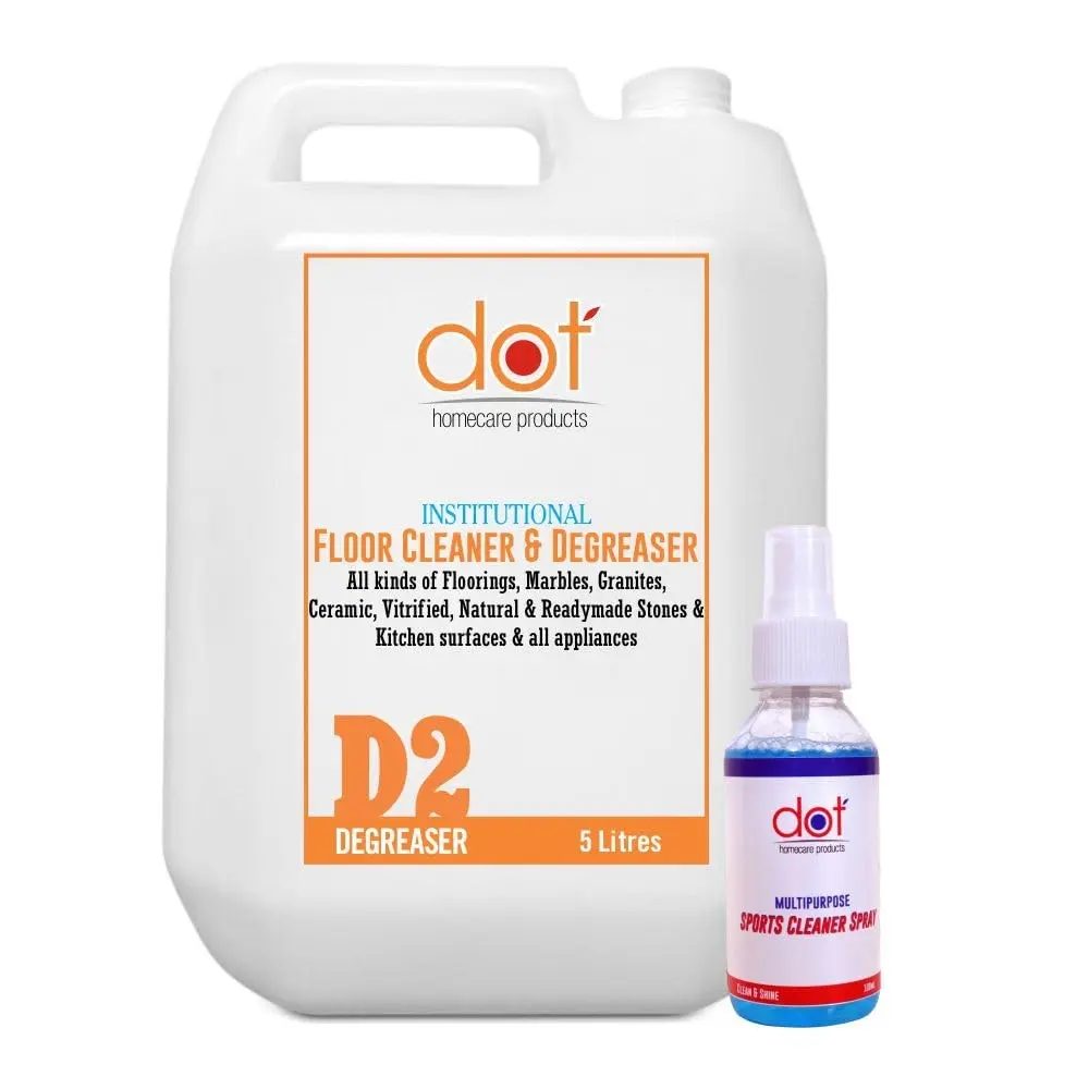 DOT Floor Cleaner, Degreaser 5 Litres- Eco friendly Hard Stains and Toughest House Hold Stains Remover, Sports Cleaner Spray 100ml