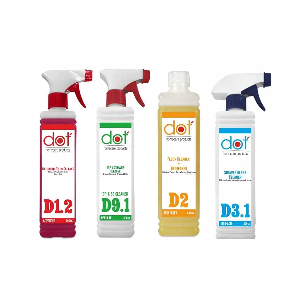 DOT Bathroom Tiles Cleaner Descaler 400ml, Tap Shower Mirror, Kitchen Surface SS Sink, Floor Cleaner, Kitchen Cleaner & Degreaser, Shower Glass Cubicle Cleaner 400ml each (Combo Pack)