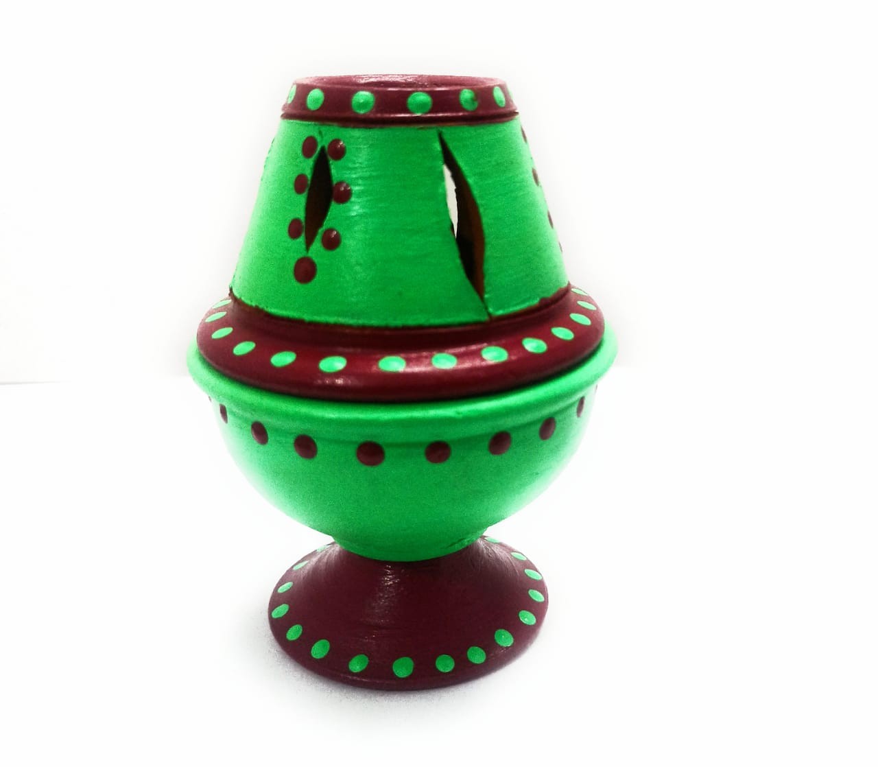 Premium Beautifully Colored Traditional Clay Lanterns/Diya/Lamp-Leaf Green