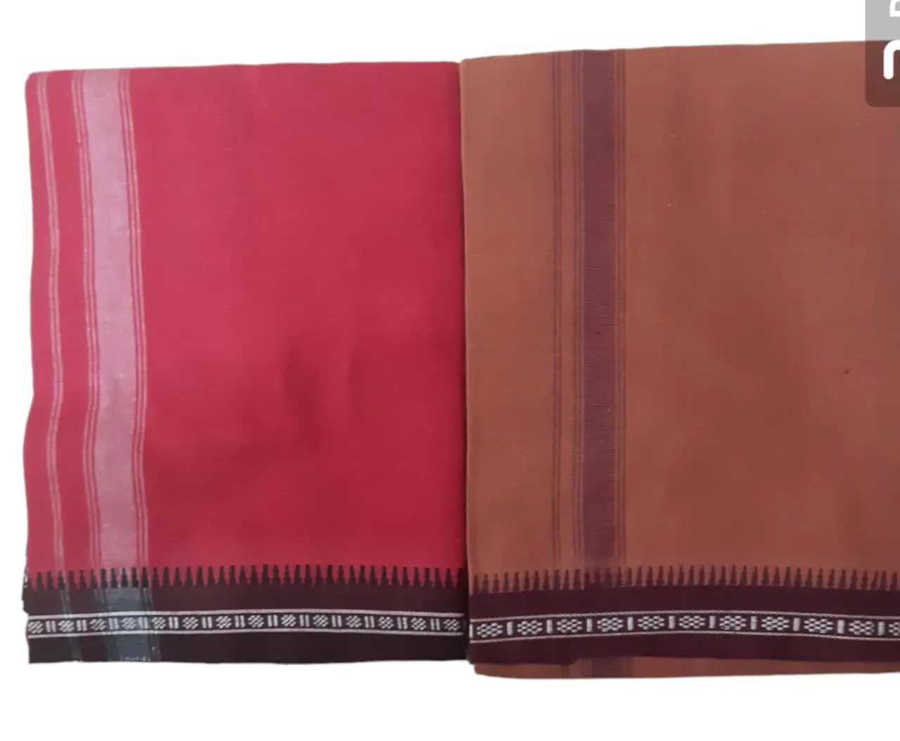 100% COTTON MENS DHOTI / VESHTI / MUNDU - [ KAVI + MAROON ] - 2 PCS PACK