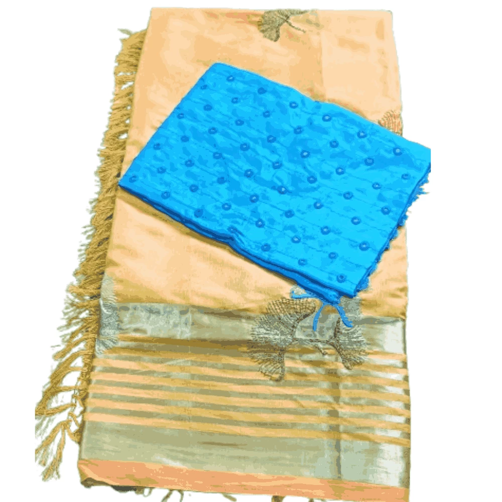 Women's Silk Cotton Saree with Contrast Mirror Work Blouse | all occasion