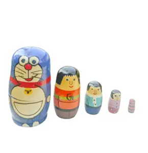 RenzMart - Wooden Doraemon Nesting Doll for Kids, Family Doll Home Decor, Stacking Toy Set for Kids