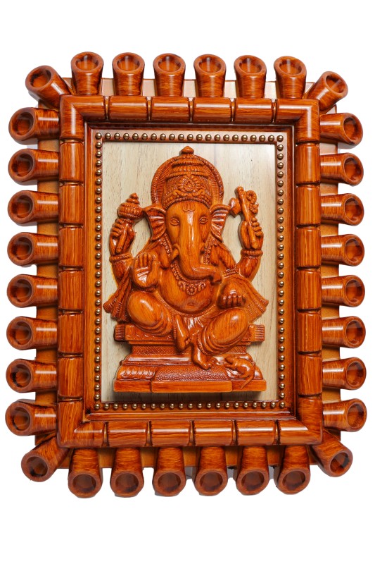 Skarsh Lord Ganesh 3D Statue Wooden Finish PVC frame