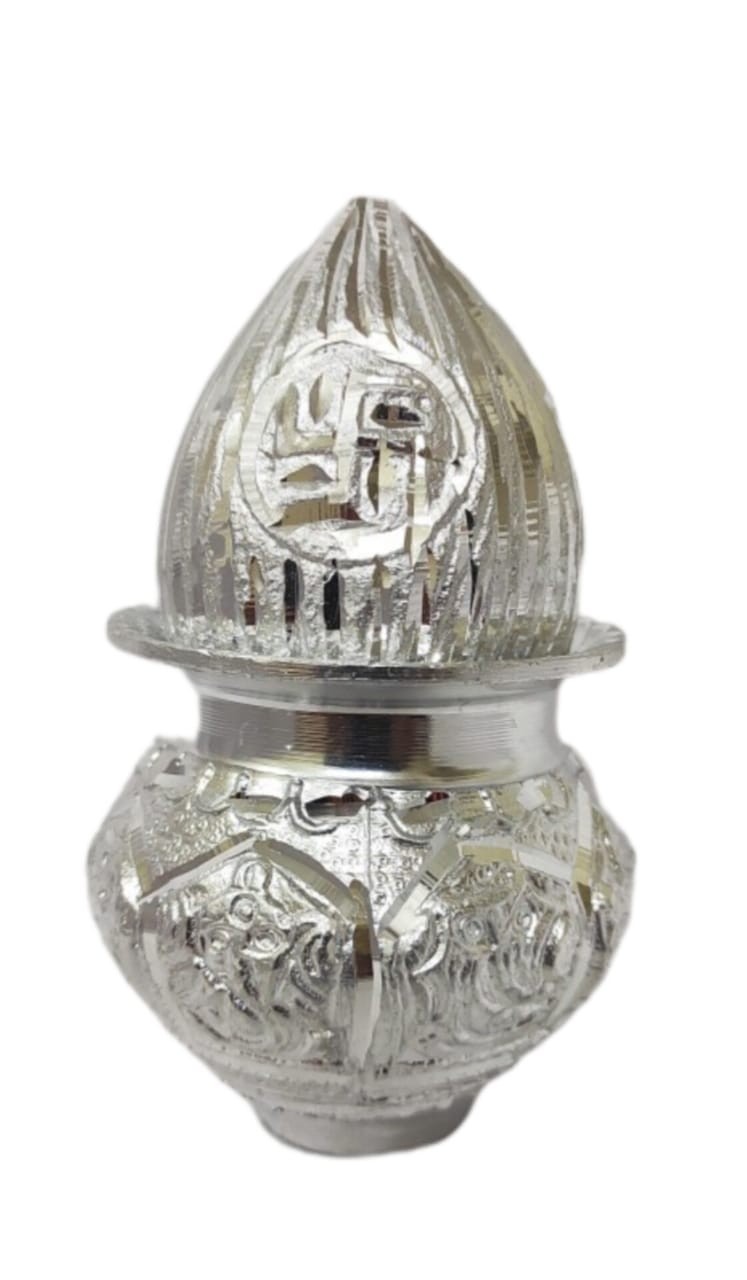 White Metal German Silver Ganesh Kalash and Coconut for Pooja Home and Temple / Lota Pitcher and Nariyal