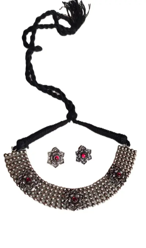 Diyam Traditional Latest Fashion Choker with Earrings / Jewellery Set for Women and Girls Oxidized