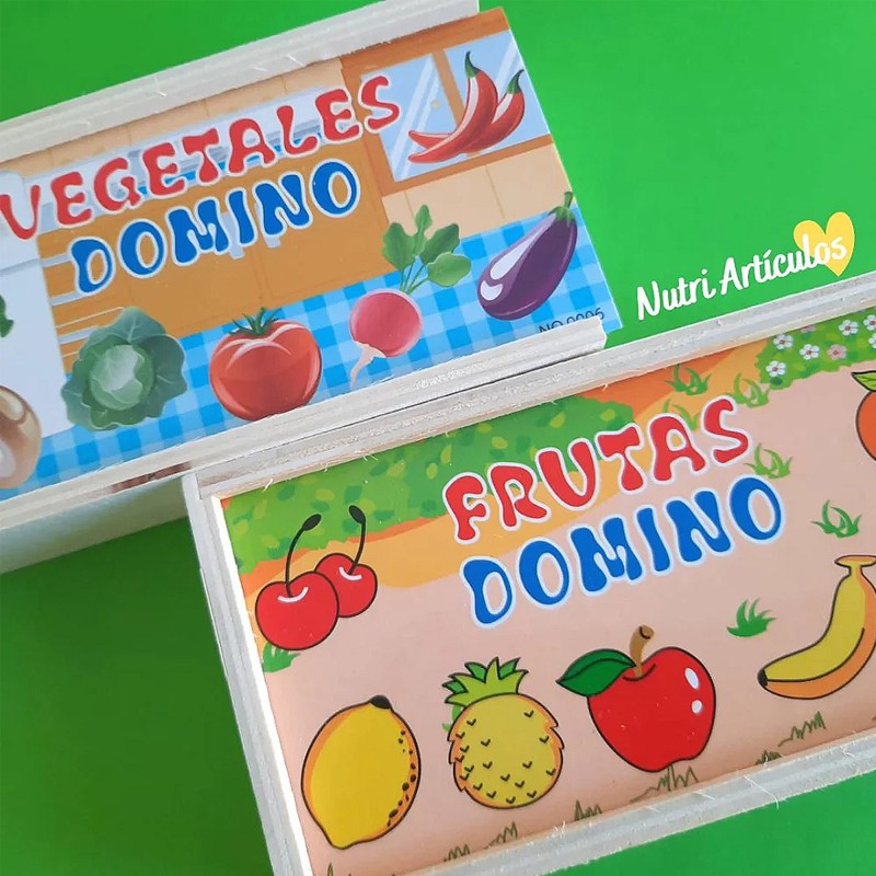Domino Puzzle - Fruits, Vegetables Dominoes Set  | Wooden Tile Game for Family Fun and Entertainment for All Ages