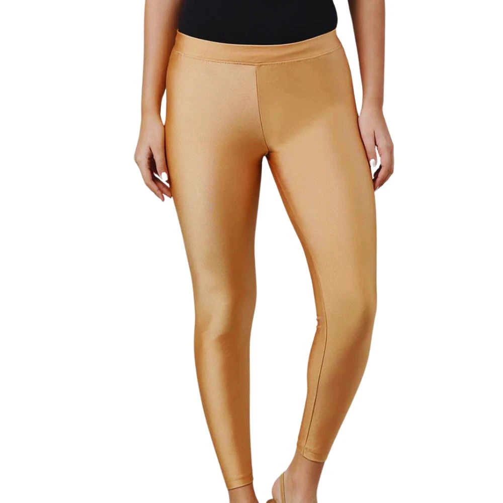 Ankle-Length Shimmer Leggings for Women | Slim Fit & Tailored Cut | Stretchable Nylon Elastane Fabric [Gold]