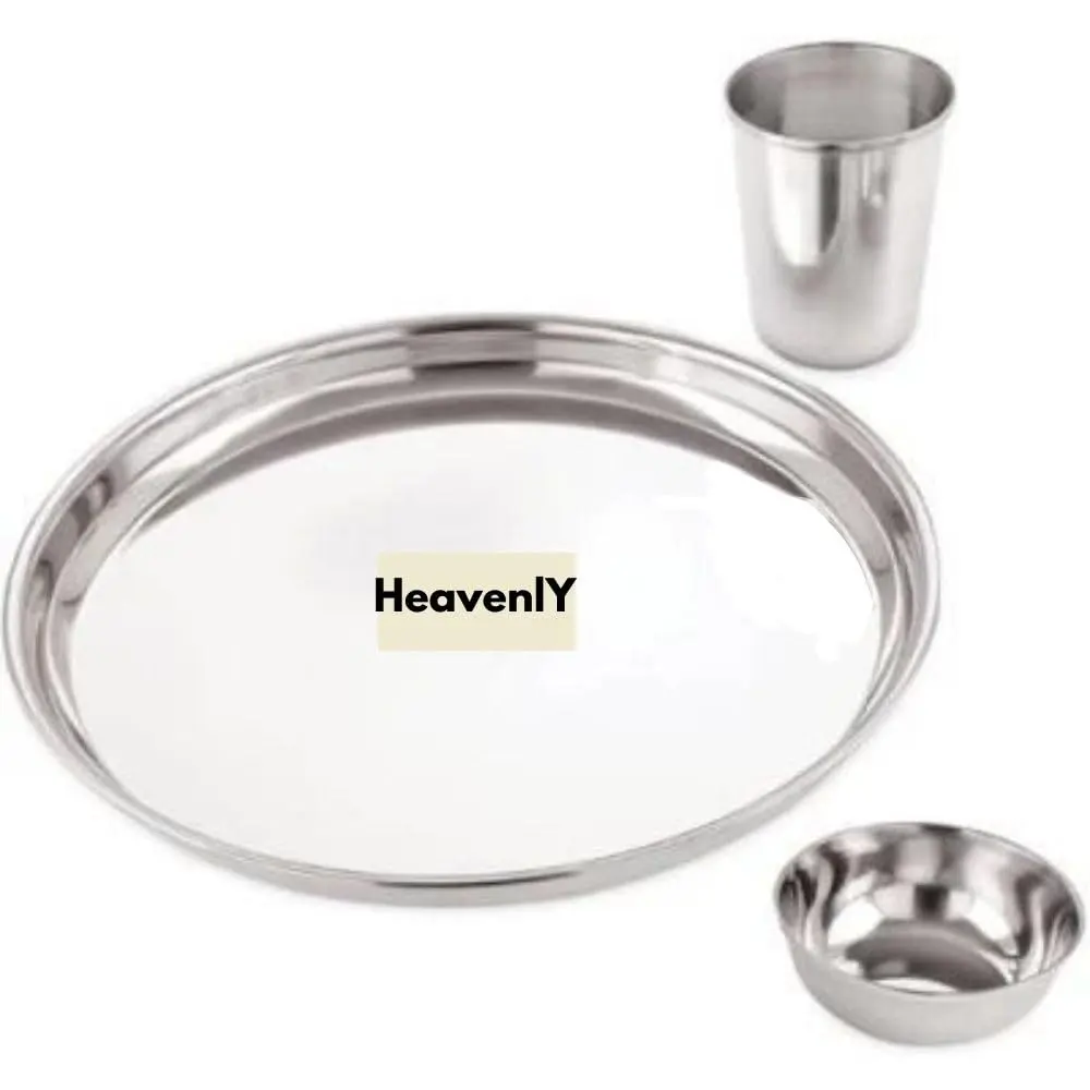 Heavenly 3 pcs Stainless Steel Plate, Bowl & Tumbler Combo Set (Stainless Steel) (pack of 5)