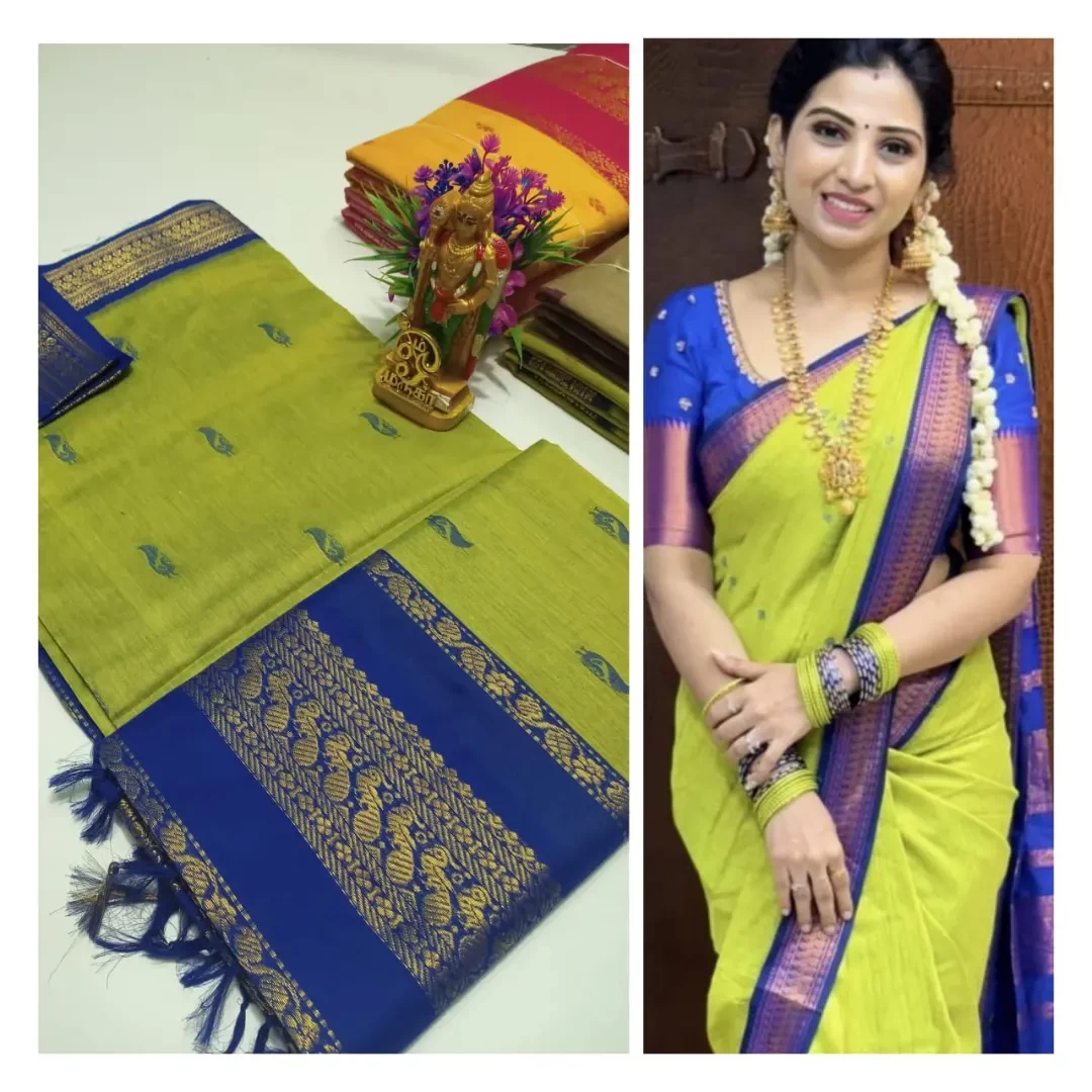 Exquisite Kalyani Cotton Saree with Silk Embellishments