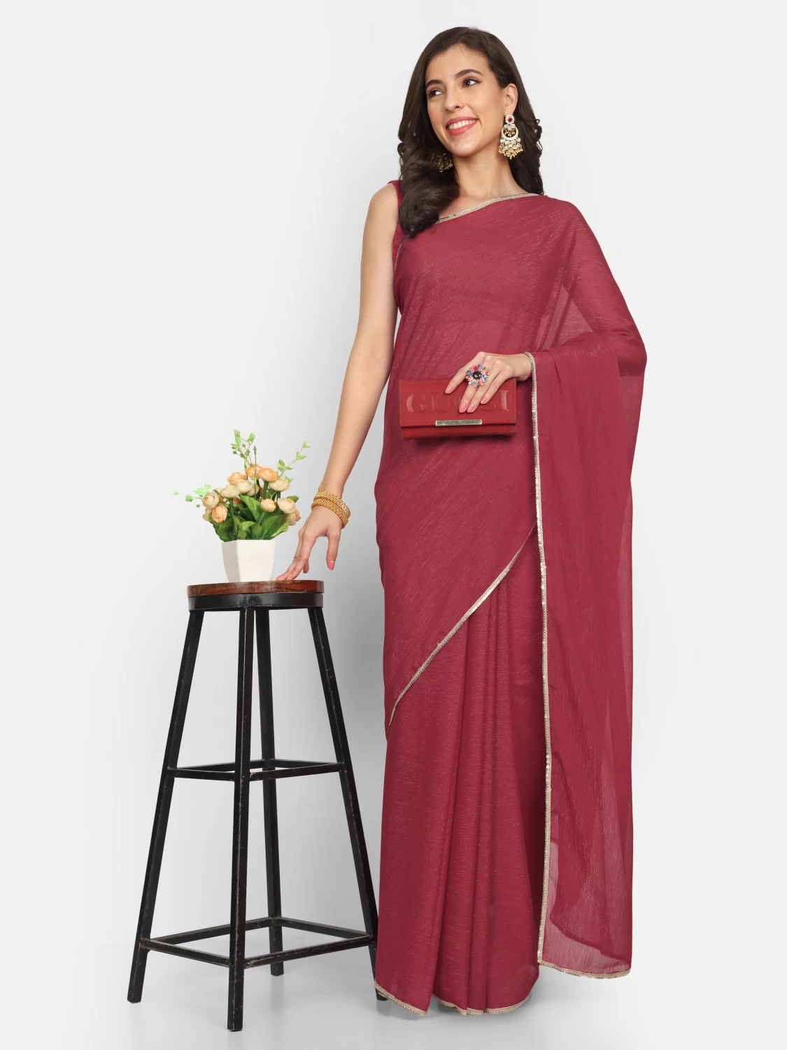 LTS Label Tripti Saxena: Red Lycra Saree with Blouse