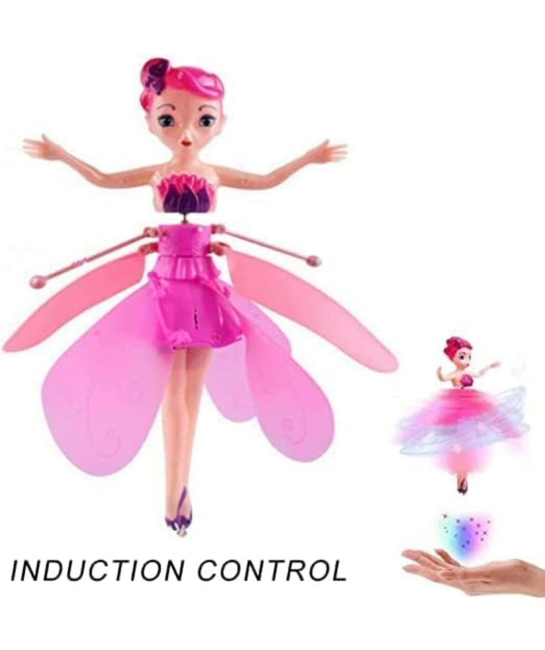 Gowvik Traders Flying Fairy Doll/Butterfly Flying Light Up Toy/Fairy Remote Control Princess Doll with Hand Sensor Control and Led Light (Pink_20cm x5cm x 15cm)