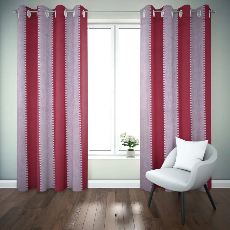 NISSI Cotton Door Curtain with Stainless Steal Ring Opening at top Pack of 2 and Wide Striped Pattern (Pink, Door (4x6.75 feet))