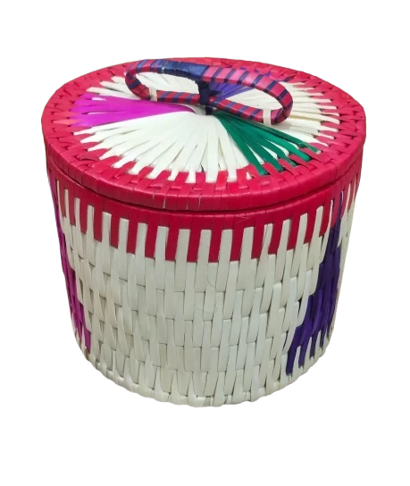 Handmade Palm Leaf Round Storage Box – Eco-Friendly & Stylish