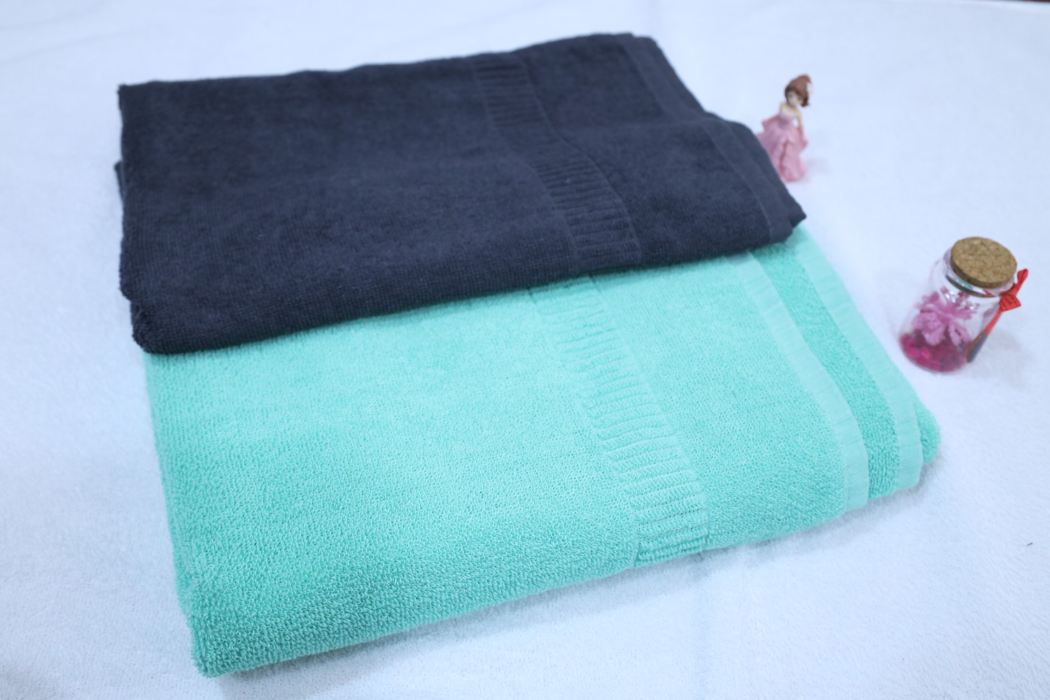 Taurusent Super Soft 100% Cotton High Absorbing Turkey Bath Towel, Size: 30x60 inches (450 GSM) - Pack of 2 (Dark Blue & Aqua)