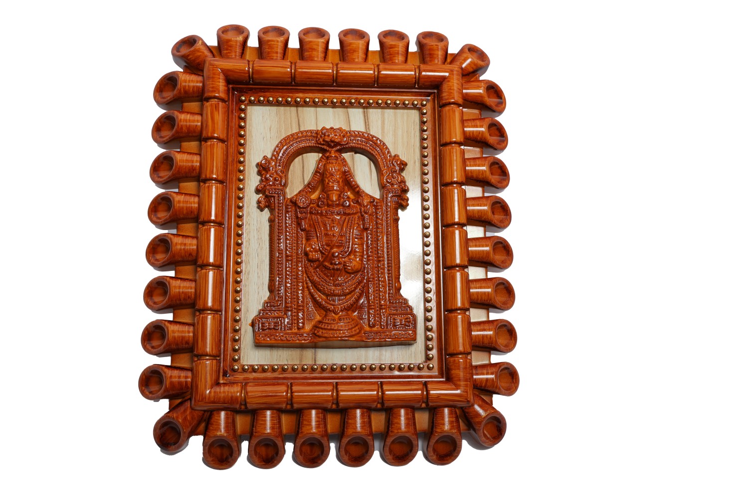 Skarsh Lord Tirupati Balaji 3D Statue Wooden Finish PVC frame For pooja wall hanging