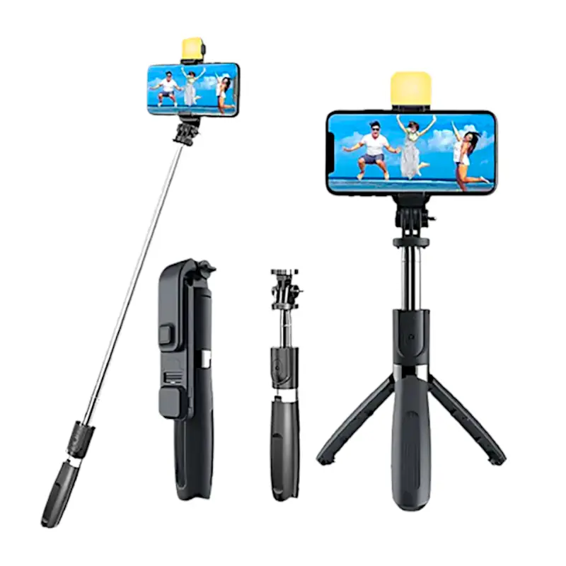 3-in-1 Multifunctional Selfie Stick for Mobile Phone with Phone Stand Holder and Mobile Gimbal - Bluetooth Remote, Selfie Light, Tripod Stand - Compatible with All Mobile (Black)