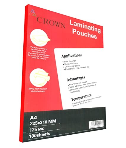 A4 Size Waterproof Glossy Finish Laminating Pouches | 125 Micron (Pack of 50 Nos)