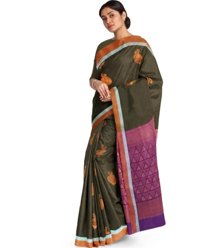 Women's Paper Cotton Saree Text Printed Tassel Border Designer Cotton Saree With Unstitched Blouse Piece