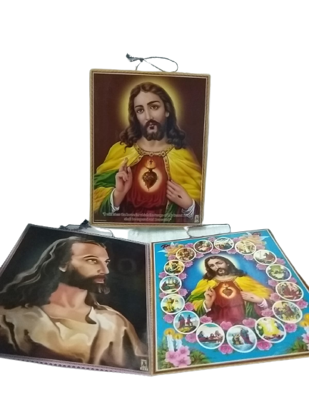 Photo Frame Lord  1, Jesus Christ Photo With Frame  2, Jesus Christ -The Last Supper Poster 3, Sacred Heart Jesus Photo Frame  Total 3  combo Photo Laminations (Length : 9 inch/height : 12 inch)