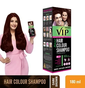 VIP Hair Colour Shampoo Dark Brown, 3-in-1 Formula hair colour+shampoo+conditioner - 180ml