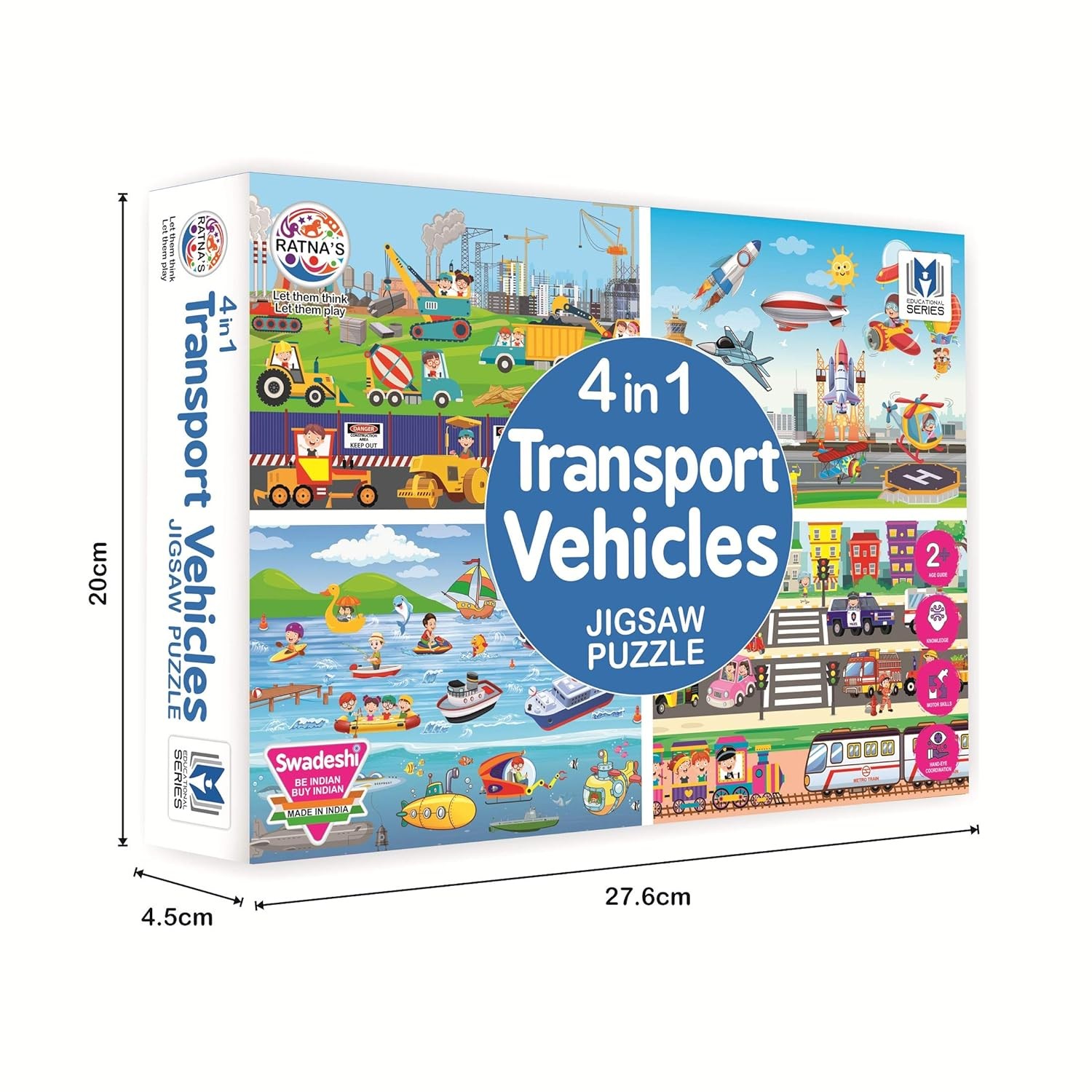Ratna's 4 in 1 Transport Vehicles Jigsaw Puzzle for Kids. 4 Puzzles 35 Pieces Each (Road Transport, Water Transport, Air Transport & Construction Vehicles)