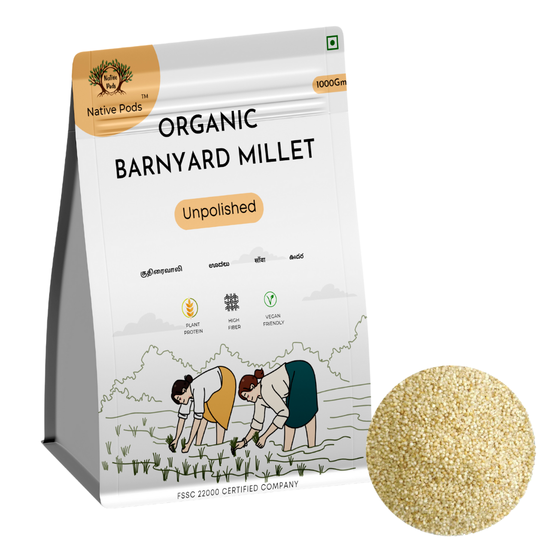 Native Pods Barnyard Millet Unpolished 1kg- Sanwa, Kuthiravali, Oodalu - Natural & Organic - Gluten free and Wholesome Grain without Additives