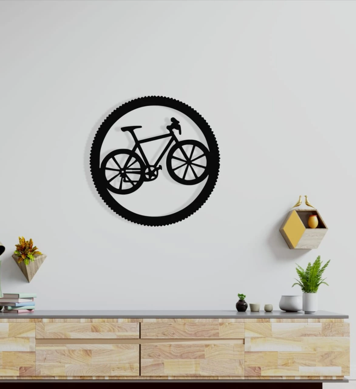 Bicycle Design Laser- Cut Metal Wall Art - Home Decor (18x18 Inch, Black)