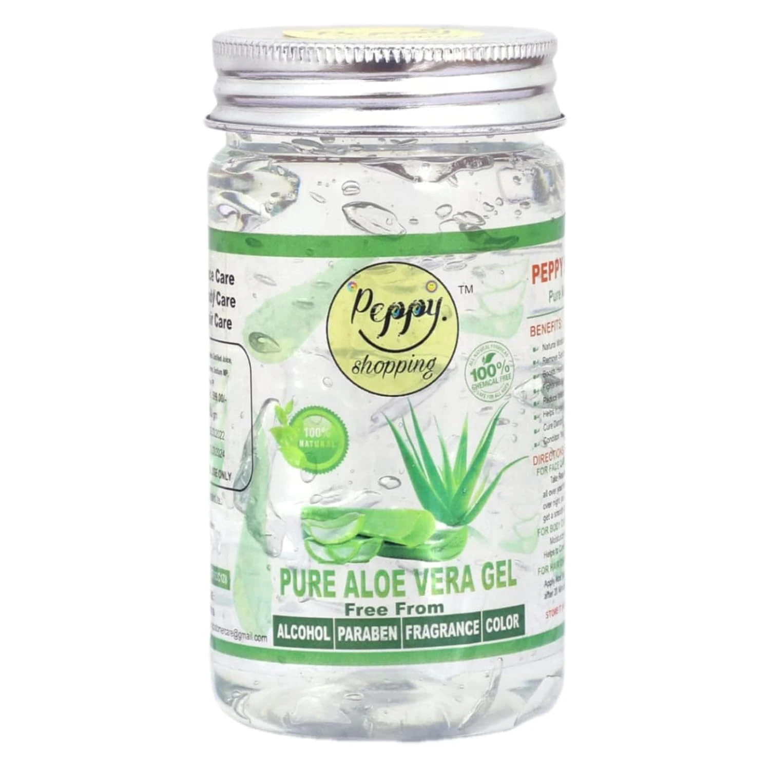 Peppy Shopping 100% Pure Aloe Vera Gel for Face, Hair & Skin - 200g | Moisturizer | Ultimate Gel For Glowing Skin | For Both Men and Women | Eco Frindly Reusable Jar pack