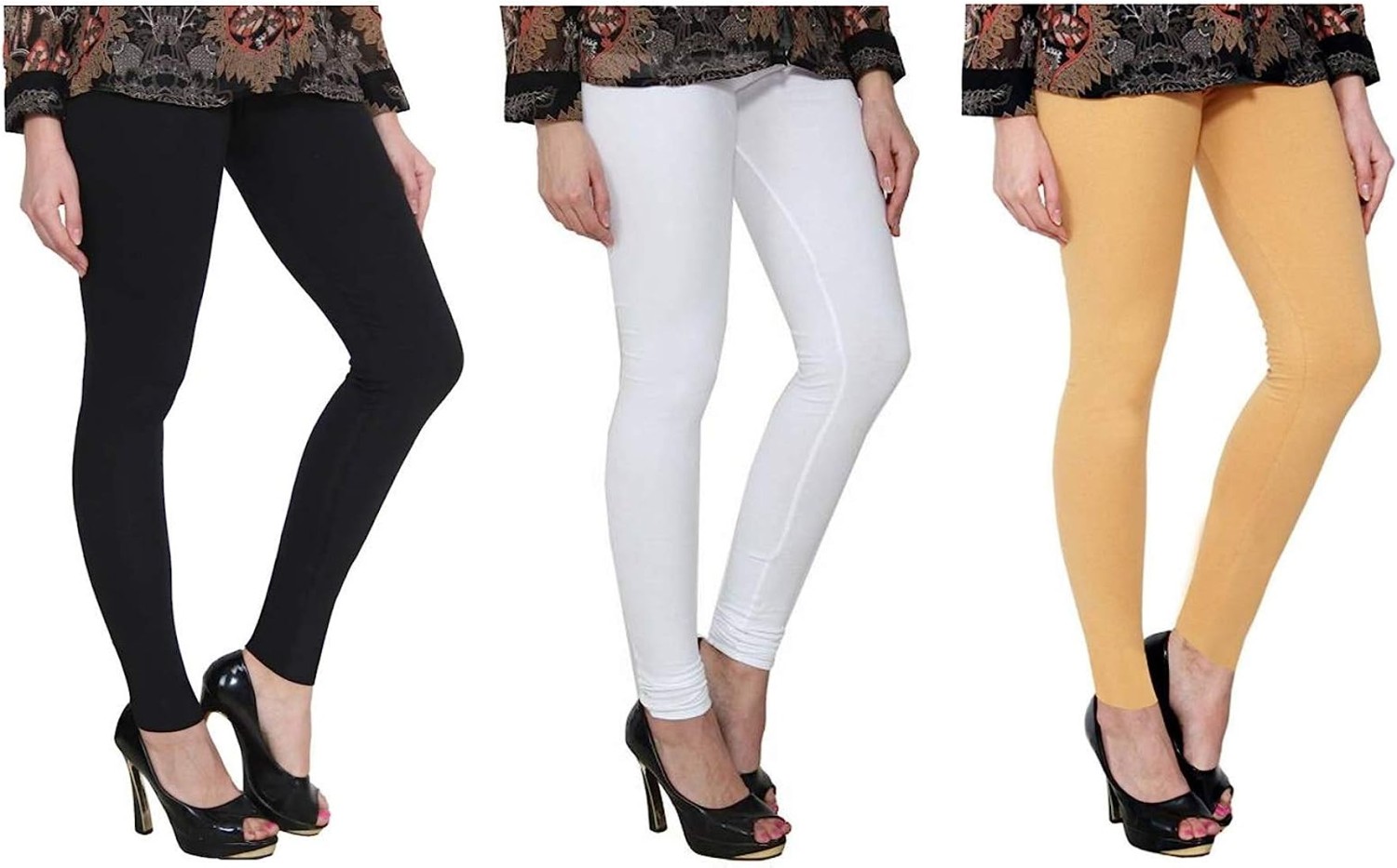 Buy Generic Combo Set of Leggings for Womens and Girls Cotton Slim Fit  Multicolour Leggings(Three Piece, Color :- Cream, White, Black) at