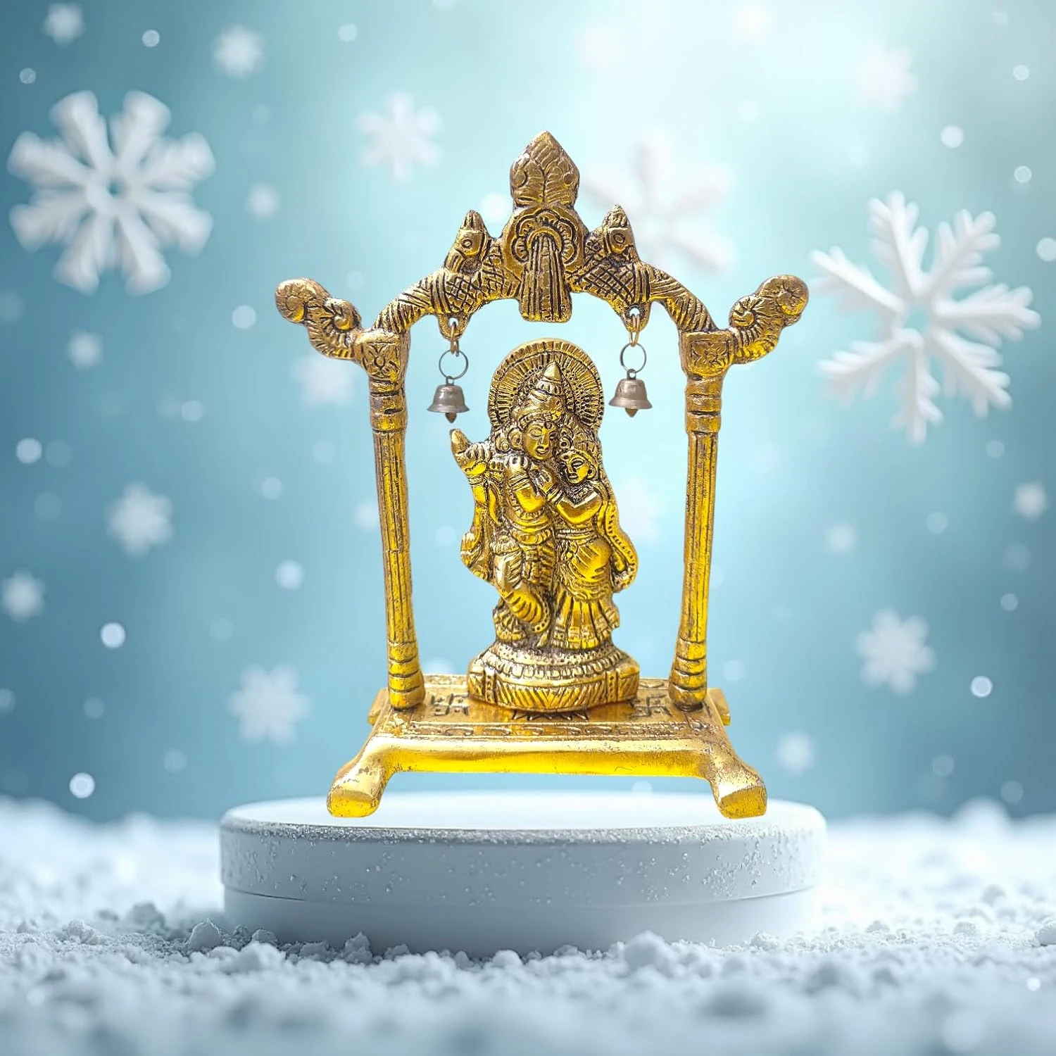 Radha Krishna Metal Idol, Gold Plated Decorative Statue, Religious Showpiece Figurine- Religious Krishna Idol Gift Article.