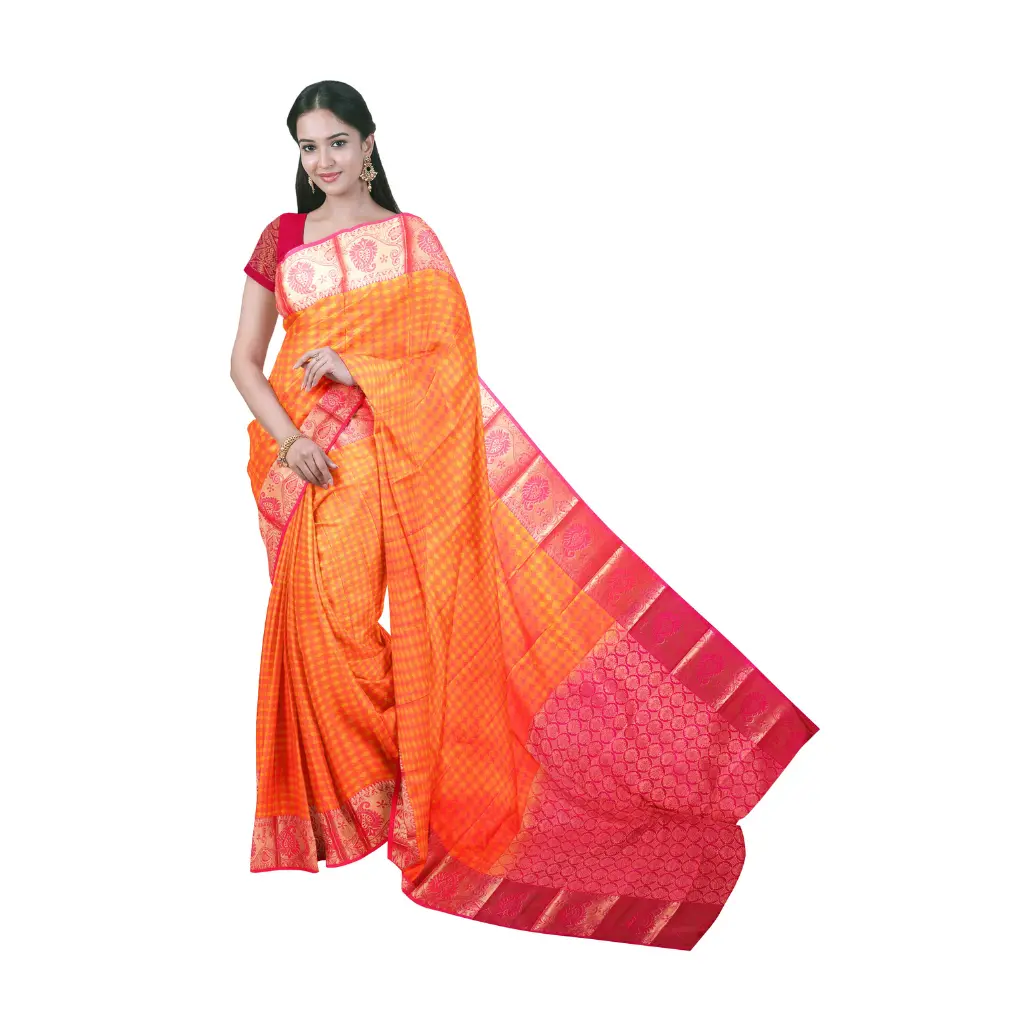 VAJJIRAM Women's Kanchipuram Traditional Pure Silk Saree with Unstitched Contrast Blouse