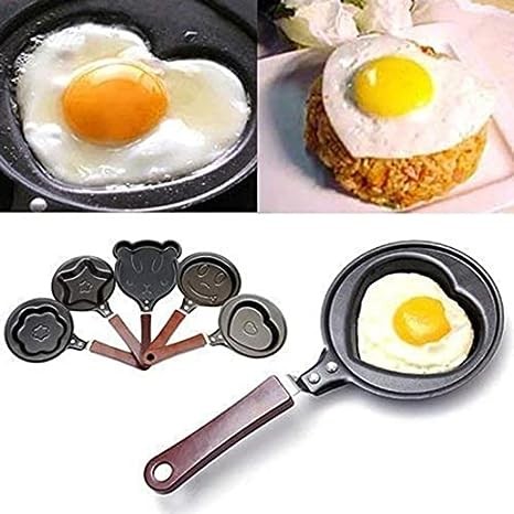 MRA ENTERPRISES 12 cm Small Size Induction Base Stainless Steel Mini Non-Stick Egg Frying Breakfast Omelet Multi Shape Pan (Black, Design May Vary)