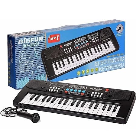 (New Fun) 37 Key Piano Keyboard Toy with Recording and Mic and Mobile Charger Power Option Battery Operated,Plastic,multicolor