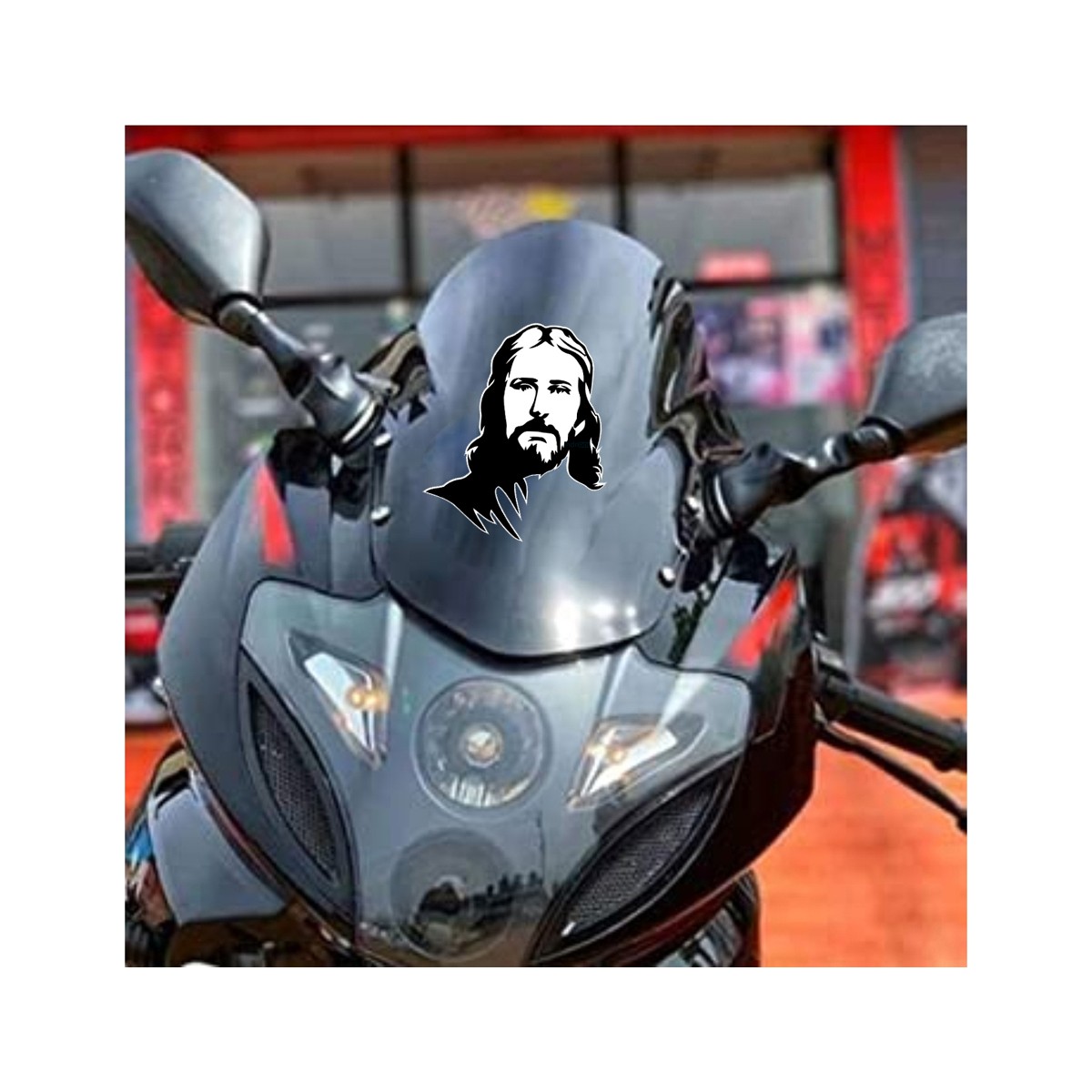 indnone® Lord Jesus Face Logo Sticker for Bike Water Proof PVC Vinyl Decal Sticker | White & Black Color Standard Size